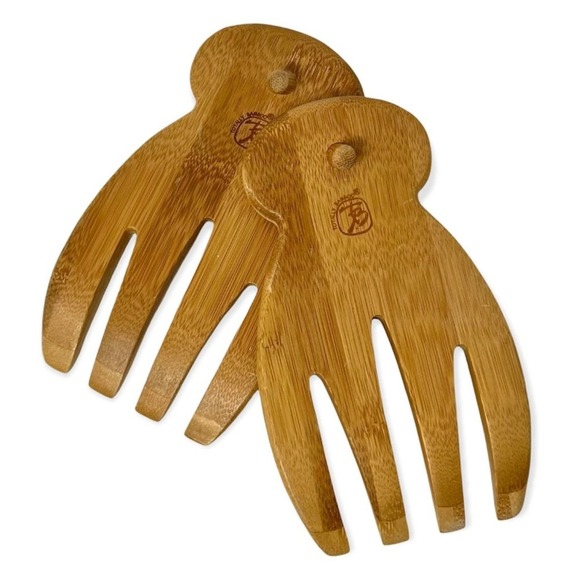 Totally Bamboo Salad Hands 2 Pieces Toss Mix Serve Natural Wood Farmhouse - Picture 1 of 10